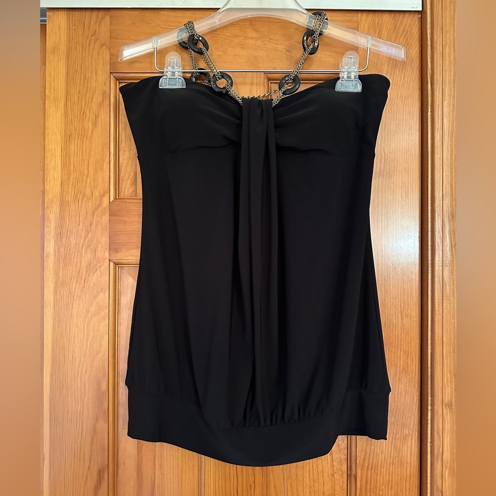 Studio Y Black Halter Top w/ Chain and Bead Accents